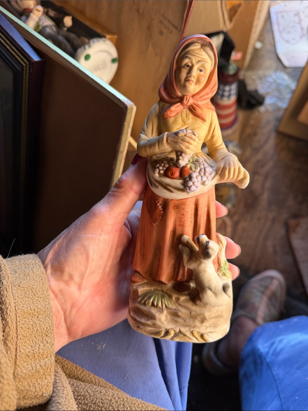 Vintage hand -Painted Ceramic Figurine - Woman with Fruit Basket